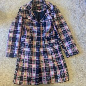 Body Central Small Multicolor Plaid Trench Coat